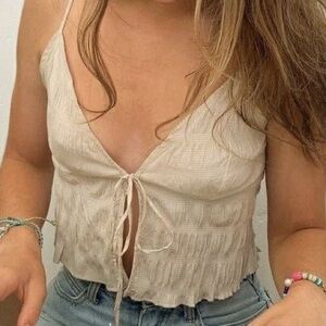 Kendall and Kylie Cream Tie-Front Top